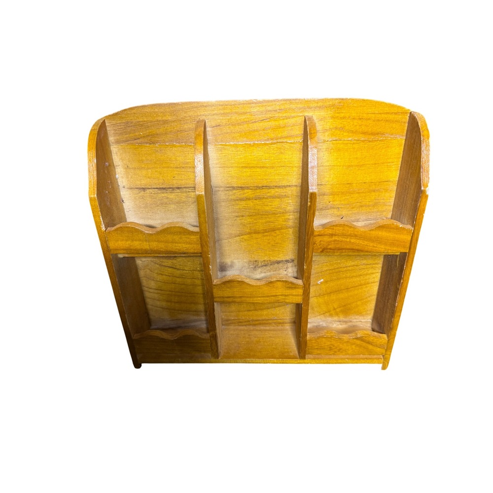 Vintage Wooden Wall Mount Mail Sorter 3 Slot Desk Organizer Scalloped Wood Honey